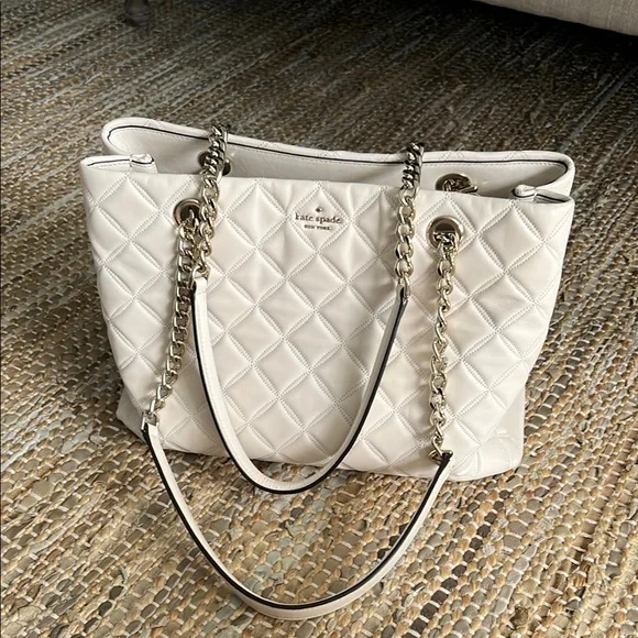 kate spade | Bags | Kate Spade Cream Quilted Shoulder Bag  Kate Spade Women\'s Shoulder Bag Cream Clutch Chain Strap Purse Designer Classic main image 0